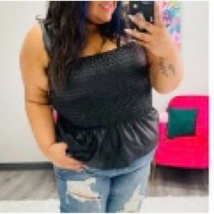 First Love Black Faux Leather Plus 2XL Tank Top